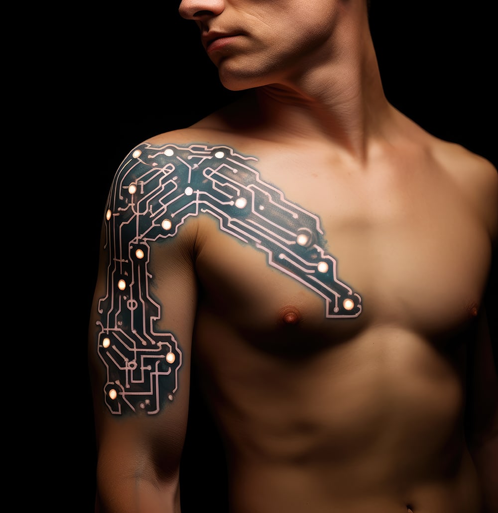 a man with a light up armpit